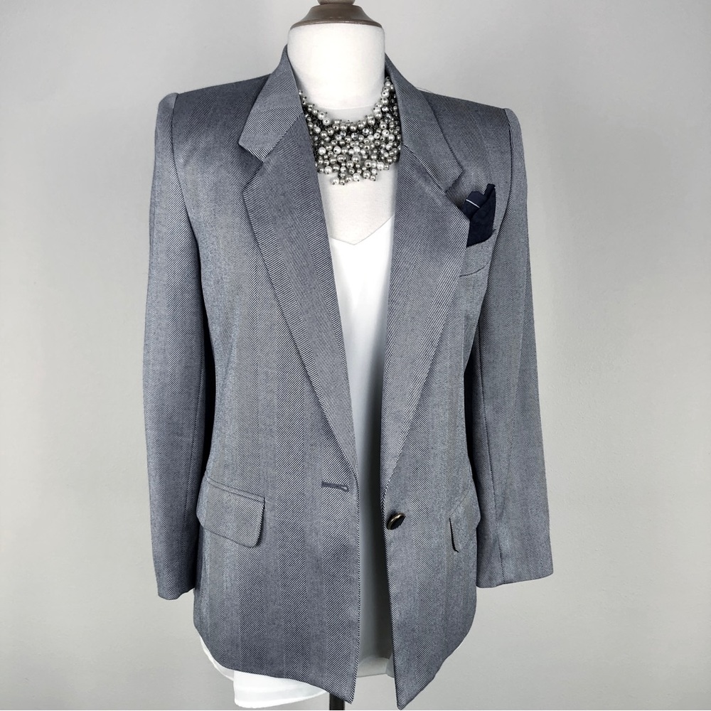 Worthington Petite classic 80’S Size 4 Herringbone Blue Blazer